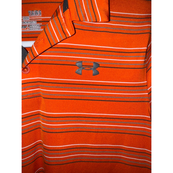 Boys Under Armour Orange Grey White Striped Polo Shirt Size L​ - Picture 3 of 6
